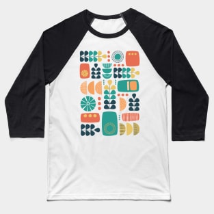 Retro Mid Century Modern in Charcoal, Teal, Yellow and Orange Baseball T-Shirt